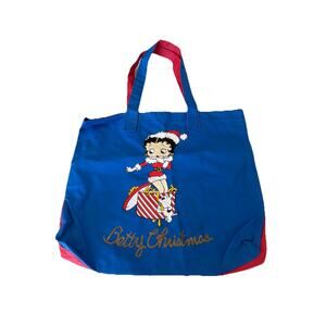 Vintage 90's Blue & Red Betty Boop w/santa hat Christmas Tote Bag 1994